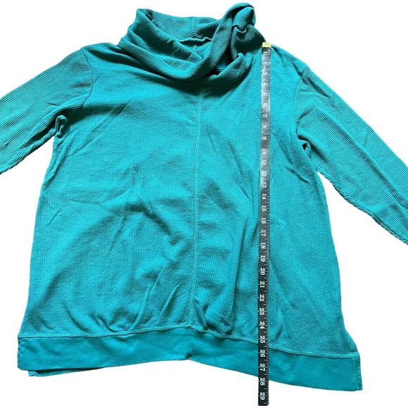 Woman Within Size M (14/16) Teal Blue Green Thermal Waffle Cowl Neck Tunic Top - Picture 6 of 8